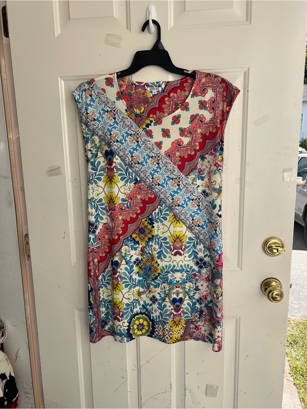 Johnny Was Multicolor Paisley Print Dress with Red Accents